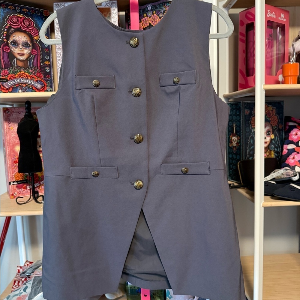Rachel Zoe Gray Button-Up Vest – Size Large (NWT)